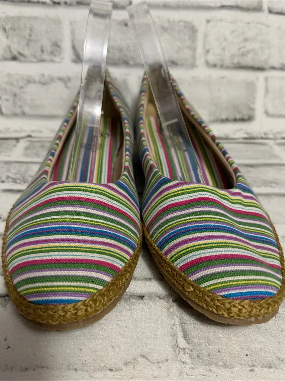 Beacon Vintage Multicolor Stripe Espadrille Flats - Green Pink Blue Purple White
